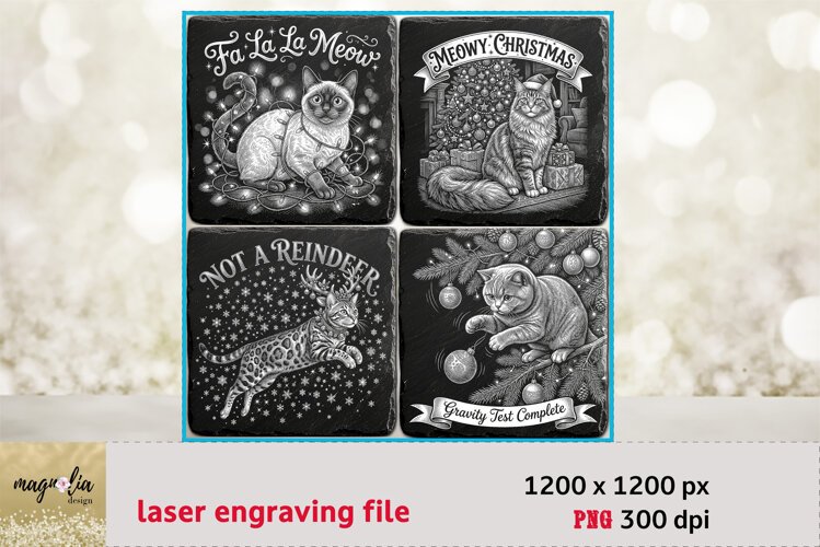 Christmas Cat PNG | Laser Engraving Slate Coaster Files example image 1