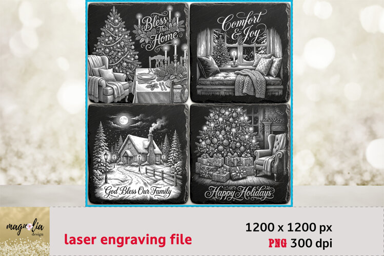 Happy Holidays Christmas coaster PNG | Glowforge engraving example image 1
