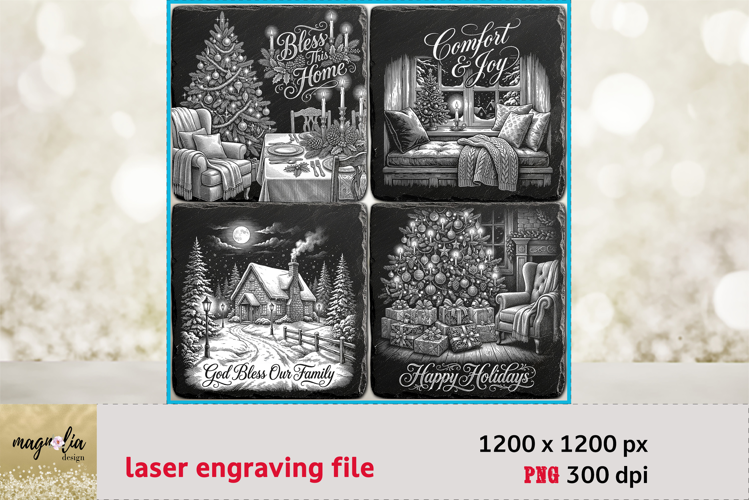 Happy Holidays Christmas coaster PNG | Glowforge engraving