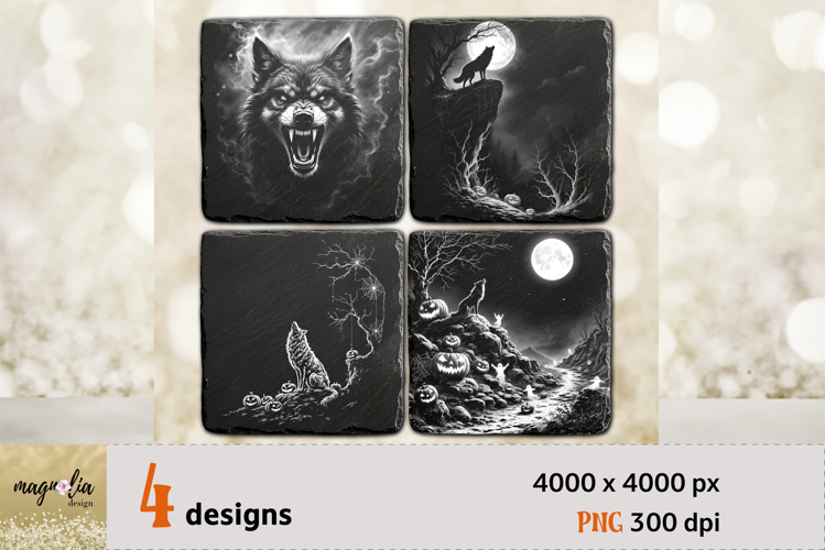 Halloween Coaster Wolf Laser Engraving PNG