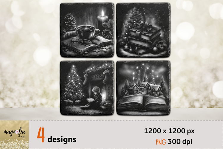 BOOK LOVER Christmas gift, slate coaster engraving PNG