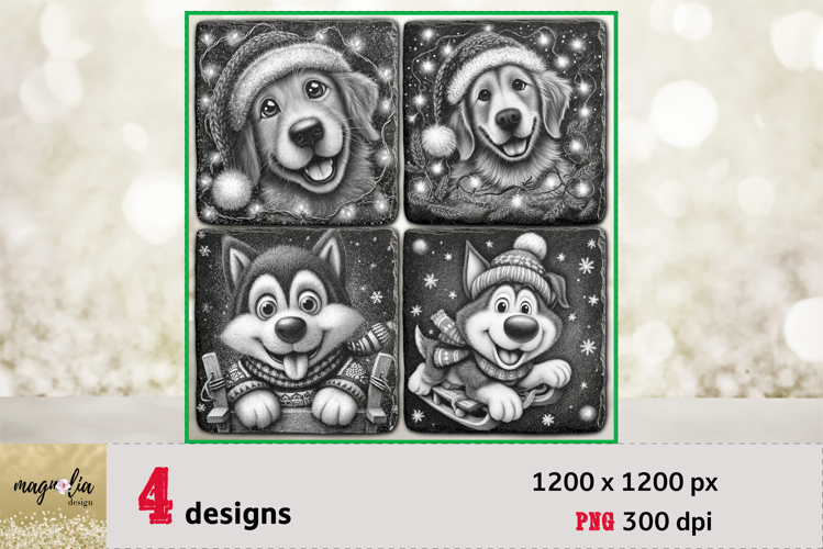 Funny Christmas DOGS slate coaster engraving png