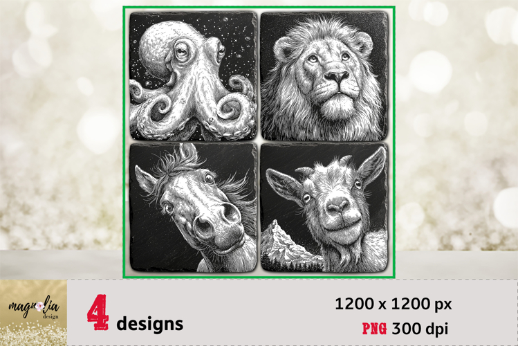 Funny animals slate coaster engraving bundle png