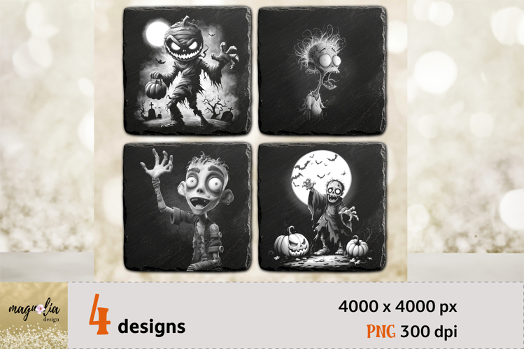 Zombie Halloween Coaster Laser Engraving PNG example image 1