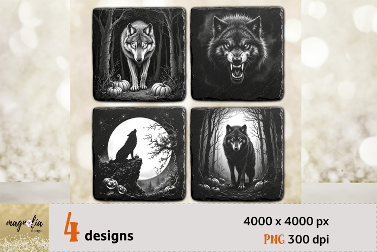Halloween Coaster Wolf Laser Engraving PNG