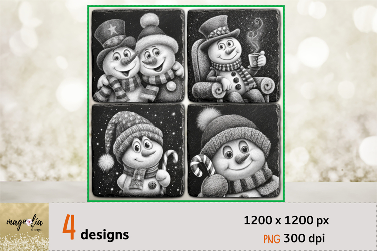 SNOWMAN Christmas slate coaster engraving png