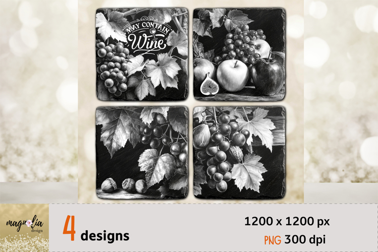 Harvest coaster bundle PNG, grape, apples, wine