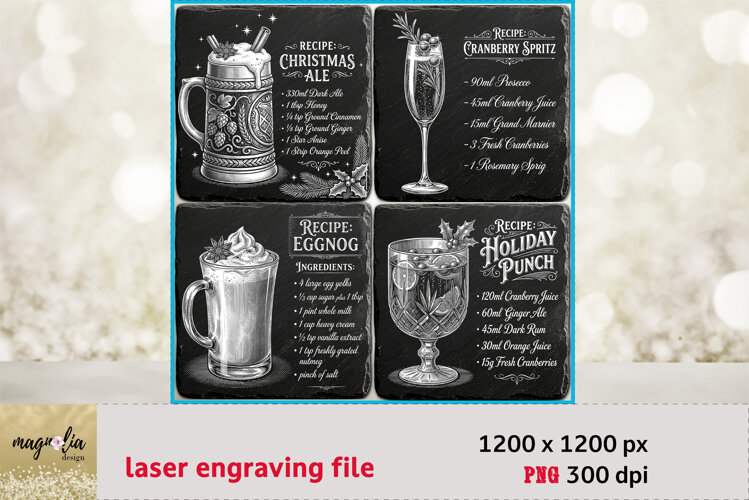 Christmas Party Drinks PNG | Holiday Recipe Laser Engraving example image 1