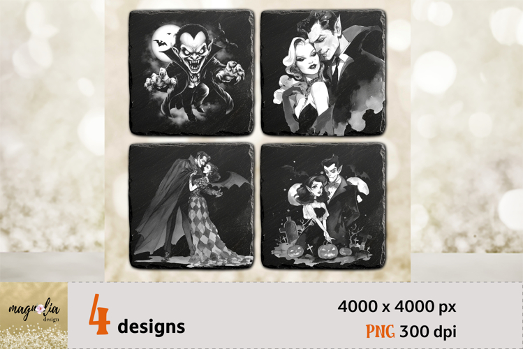 Vampire Halloween Coaster Laser Engraving PNG