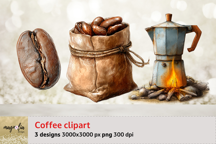 Coffee bean, coffee Pot watercolor clipart png