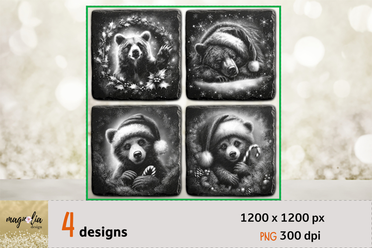 CHRISTMAS BEAR slate coaster engraving png