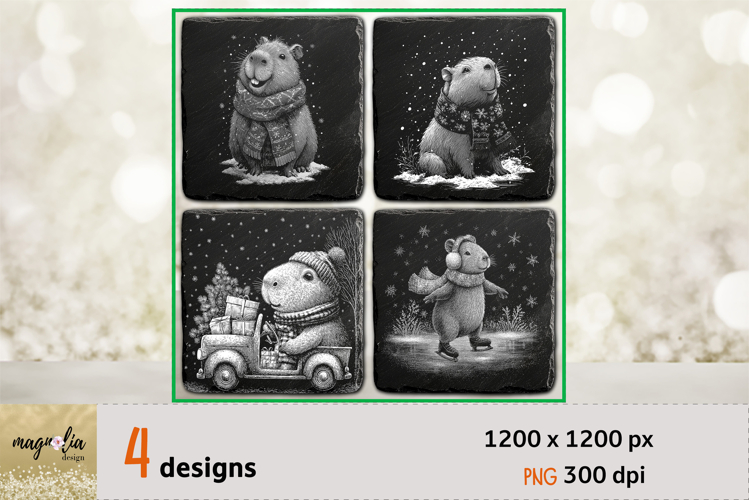 CHRISTMAS slate coaster engraving, CAPYBARA png