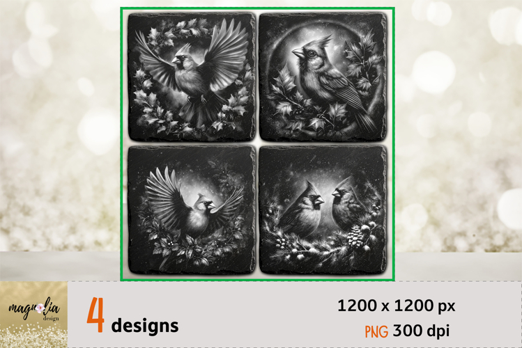 CARDINAL Chriatmas slate coaster engraving png