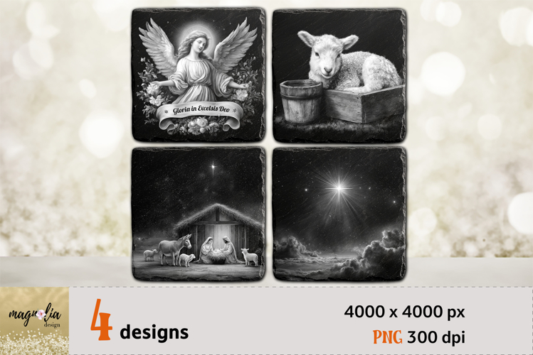 Nativity scene PNG Christmas slate coaster bundle