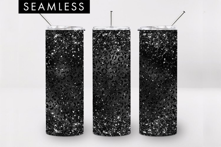 Black Leopard Glitter Tumbler Sublimation PNG