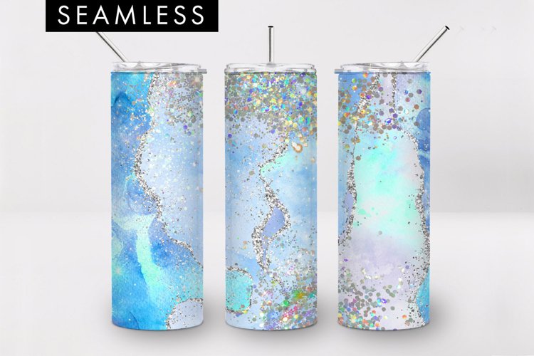 20oz Ice Blue Winter Agate Glitter Tumbler Sublimation PNG