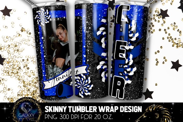 Add Photo Cheer Tumbler Sublimation, Black Blue Cheer