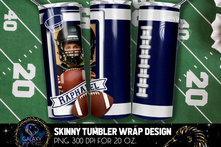 Add Photo Blue White Football Tumbler Design, Football example image 1