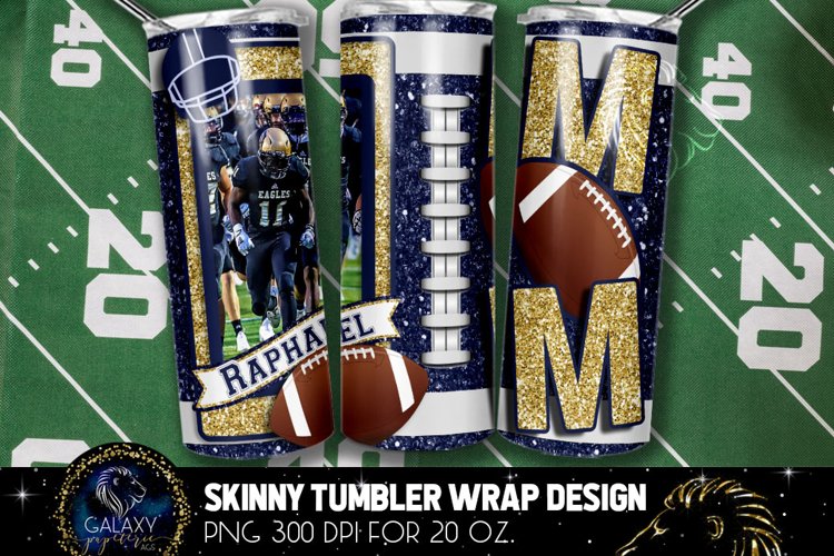 Add Photo Blue Gold Football Mom Tumbler Design, Football