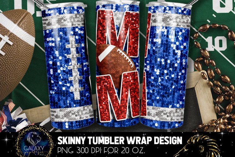 Blue Red White Sequin Football Mom Tumbler Sublimation example image 1