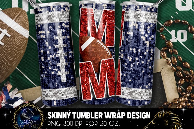 Blue Red White Sequin Football Mom Tumbler Sublimation