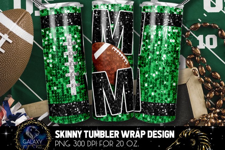 Green Black Sequin Football Mom Tumbler Sublimation Design