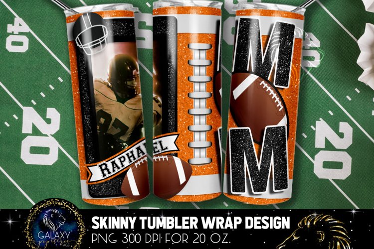 Add Photo Orange Black Football Mom Tumbler Design, Football