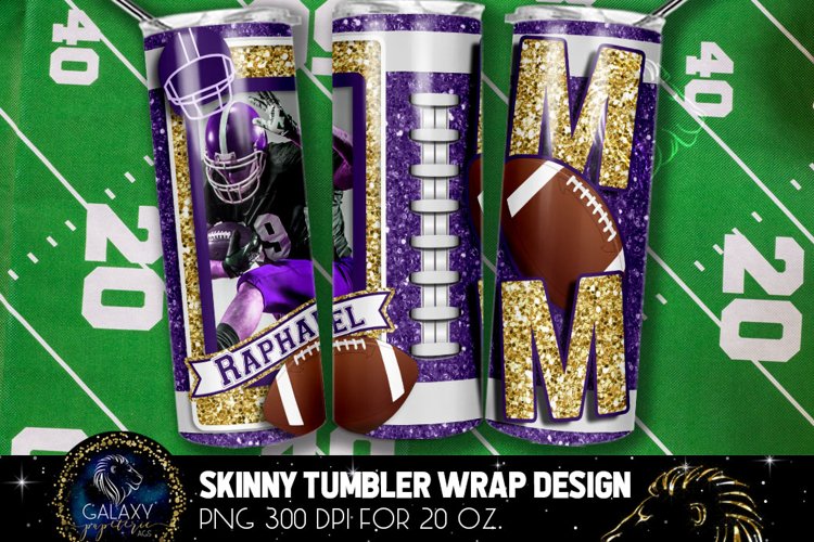 Add Photo Purple Gold Football Mom Tumbler Design, Football