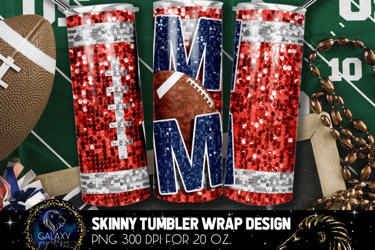 Red Navy Blue White Sequin Football Mom Tumbler Sublimation