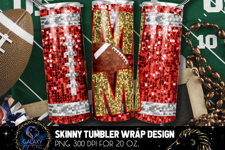 Red Gold Sequin Football Mom Tumbler Sublimation Design