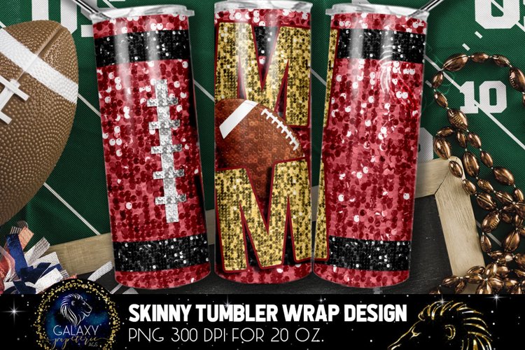 Maroon Black Gold Sequin Football Mom Tumbler Sublimation