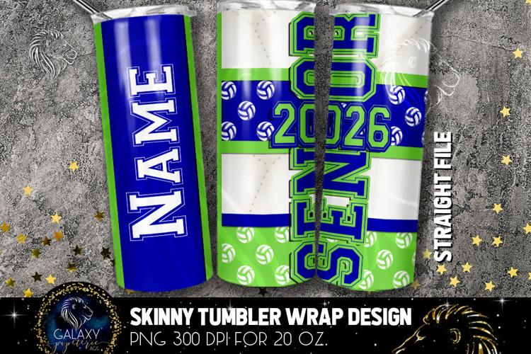 Senior 2026 Volleyball Tumbler Sublimation Blue Green example image 1