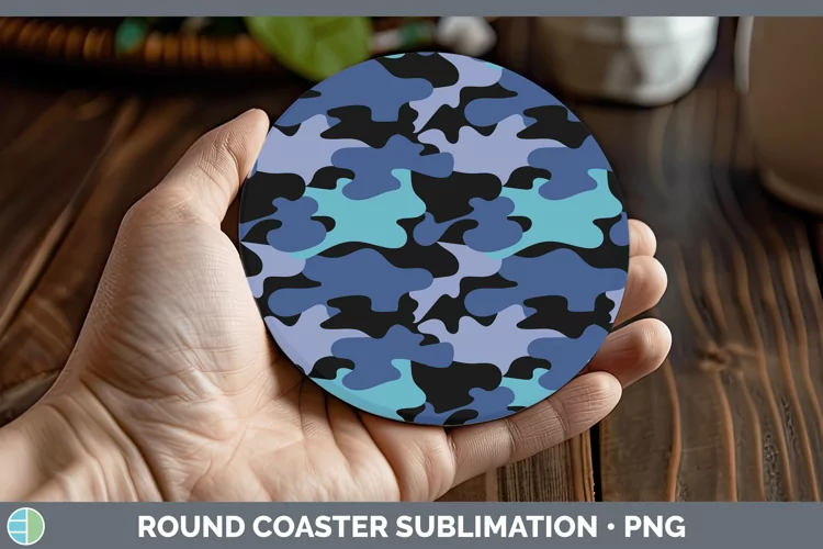 Pretty Camo Blue Round Coaster Sublimation Coaster Designs
