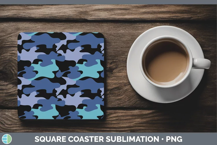 Pretty Camo Blue Square Coaster Sublimation Coaster Designs