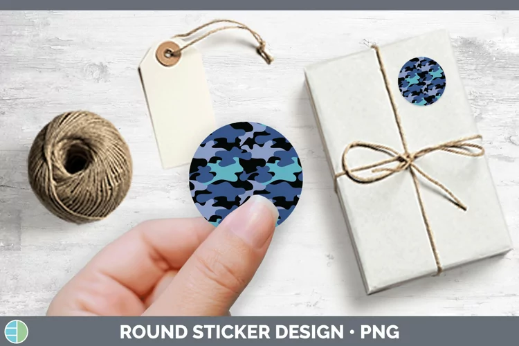 Pretty Camo Blue Stickers | Round Labels Designs