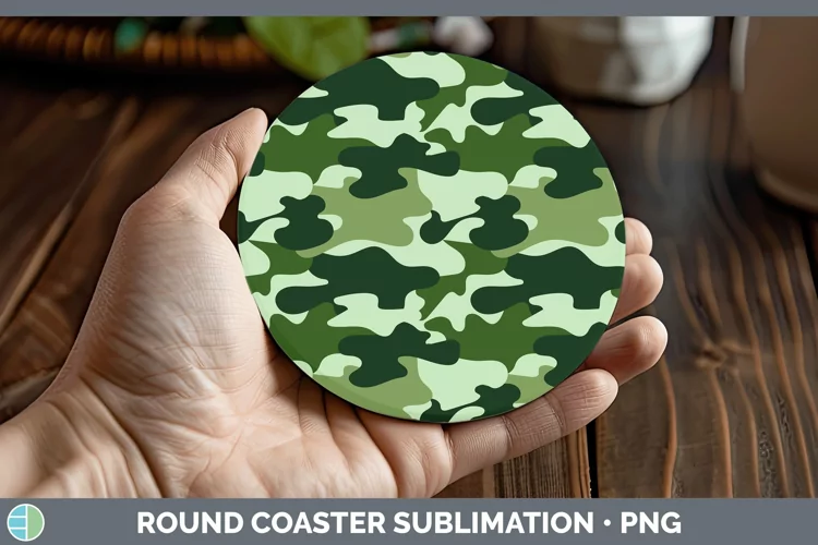 Pretty Camo Green Round Coaster Sublimation Coaster Designs