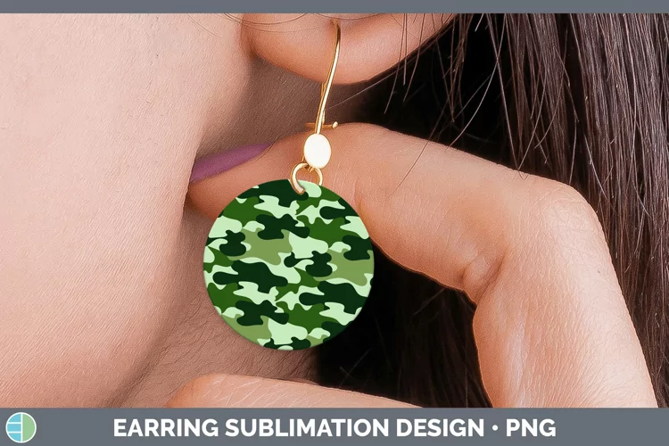 Pretty Camo Green Round Earrings Sublimation Earrings Design