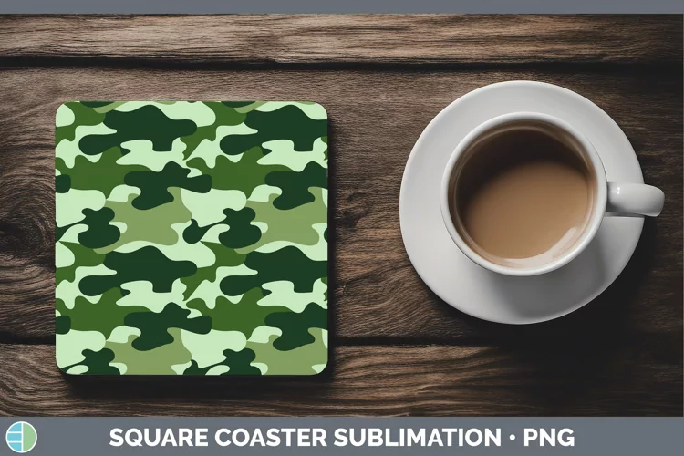 Pretty Camo Green Square Coaster Sublimation Coaster Designs