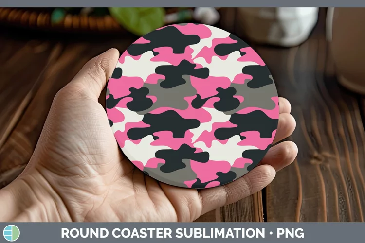 Pretty Camo Pink Round Coaster Sublimation Coaster Designs