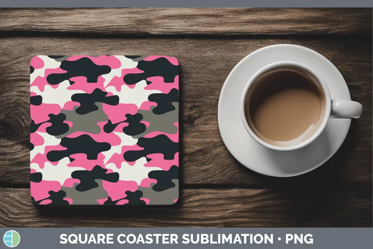 Pretty Camo Pink Square Coaster Sublimation Coaster Designs