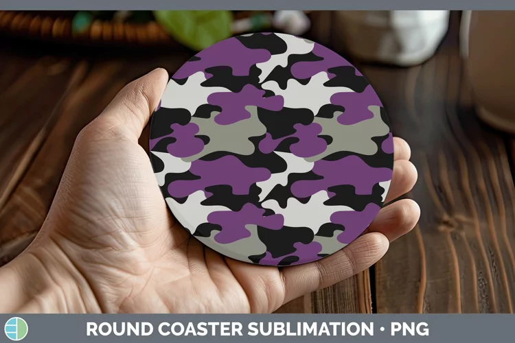 Pretty Camo Purple Round Coaster Sublimation Coaster Designs