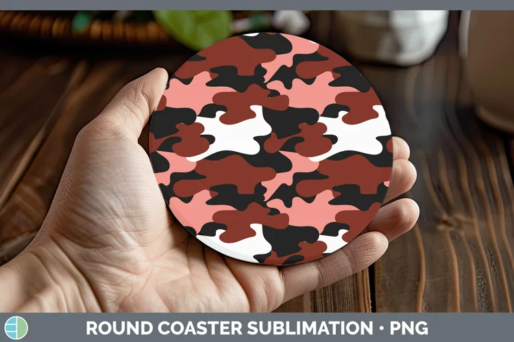 Pretty Camo Red Round Coaster Sublimation Coaster Designs
