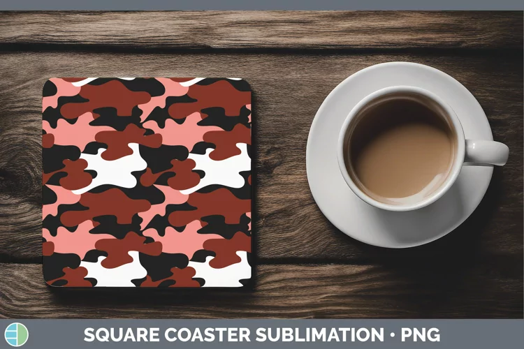 Pretty Camo Red Square Coaster Sublimation Coaster Designs