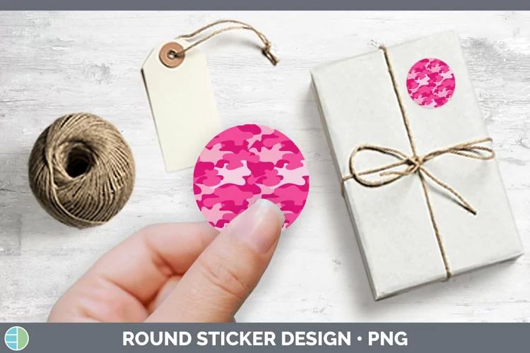 Pretty Camouflage Pink Stickers | Round Labels Designs