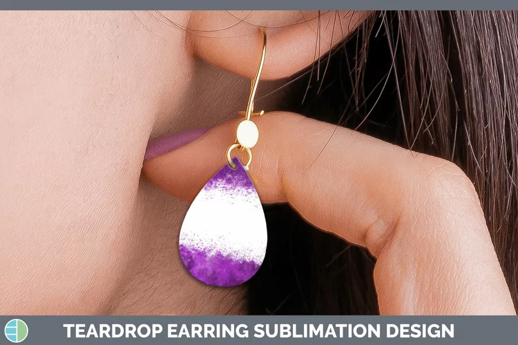 Pretty Color Splash Purple Teardrop Earrings Sublimation Ear