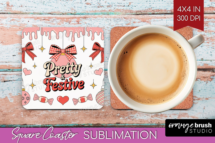 Pretty & Festive Xmas Square Coaster Christmas Coaster PNG