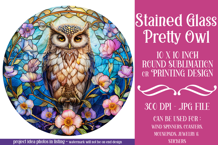 Owl Wind Spinner, Owl Round Design, Stained Glass Owl, d1