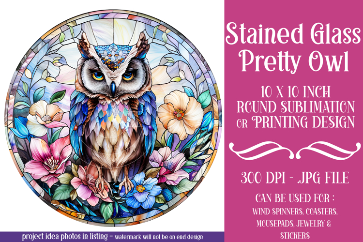 Owl Wind Spinner, Owl Round Design, Stained Glass Owl, d2