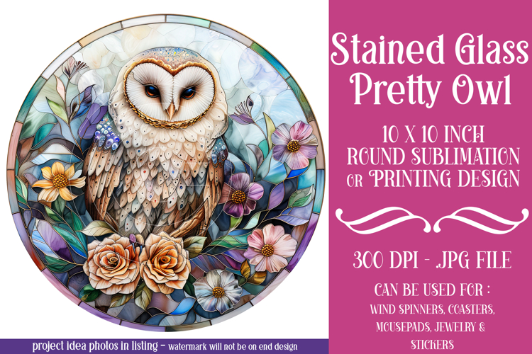 Owl Wind Spinner, Owl Round Design, Stained Glass Owl, d3