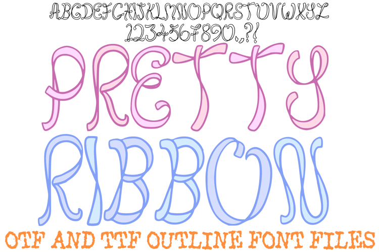 Pretty Ribbon Font Hand Drawn Swirly Lettering ABC OTF Type